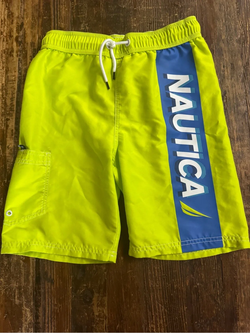 Nautica Men’s Neon Yellow Swim Shorts with Blue Logo Panel
